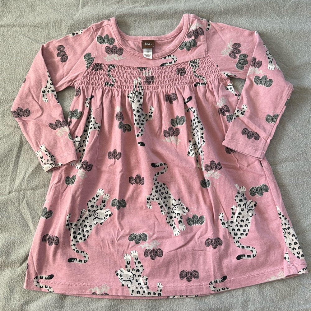 Tea collection pink dress with snow leopards!